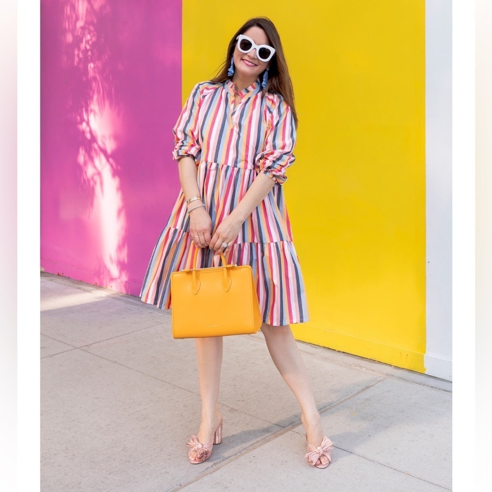Jcrew Tiered Popover Dress Multi Stripes Poplin